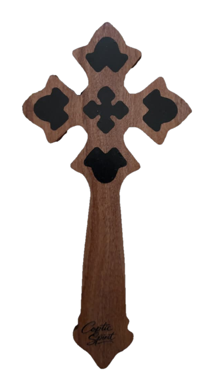 Handcrafted wooden Coptic cross with black inlay